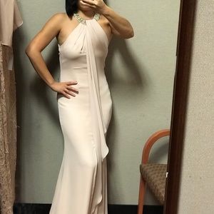 Calvin Klien Blush Pink Beaded Halter Drape Gown